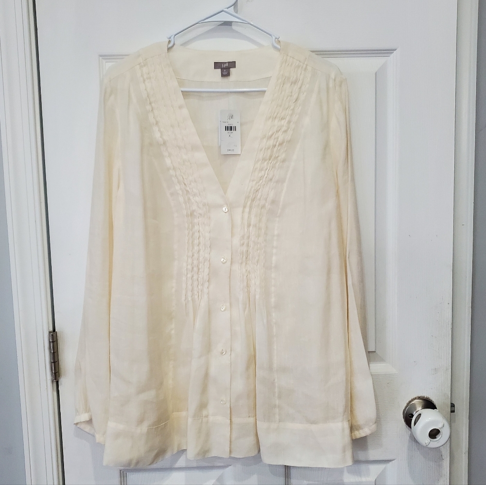 J.Jill Ivory Semi-Sheer Pleated Blouse Size XL – NWT Silk/linen